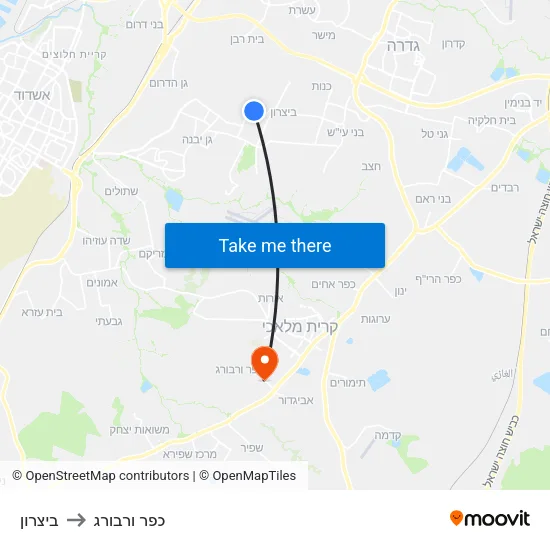 ביצרון to כפר ורבורג map