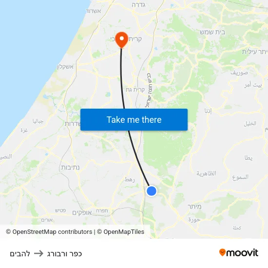 להבים to כפר ורבורג map