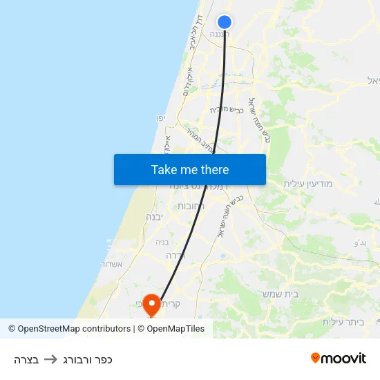 בצרה to כפר ורבורג map