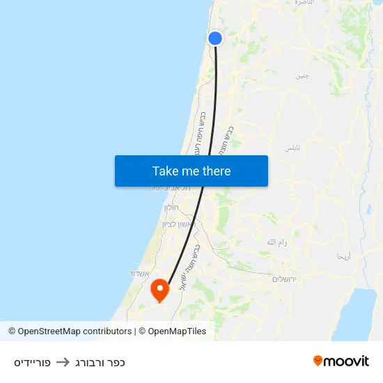 פוריידיס to כפר ורבורג map