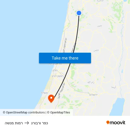 רמות מנשה to כפר ורבורג map