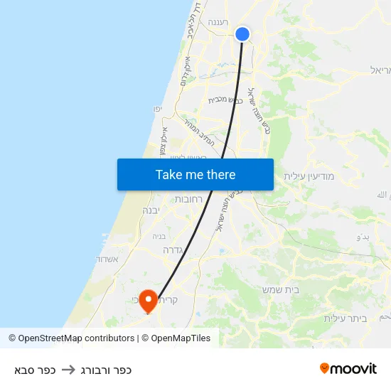 כפר סבא to כפר ורבורג map