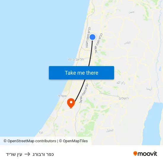 עין שריד to כפר ורבורג map
