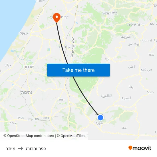 מיתר to כפר ורבורג map