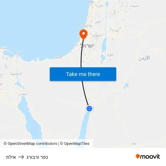 אילת to כפר ורבורג map