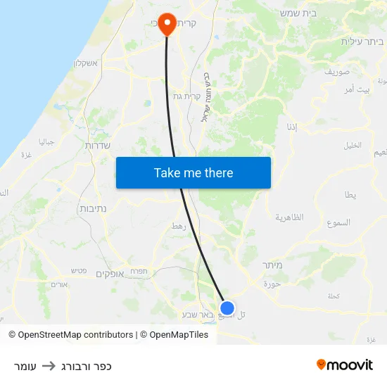 עומר to כפר ורבורג map