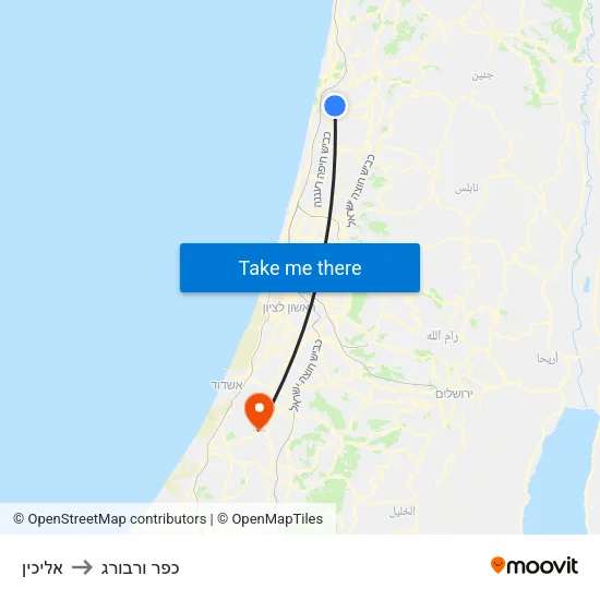 אליכין to כפר ורבורג map