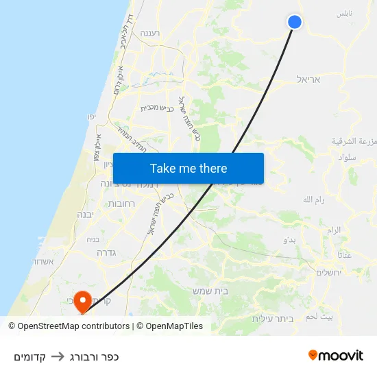 קדומים to כפר ורבורג map