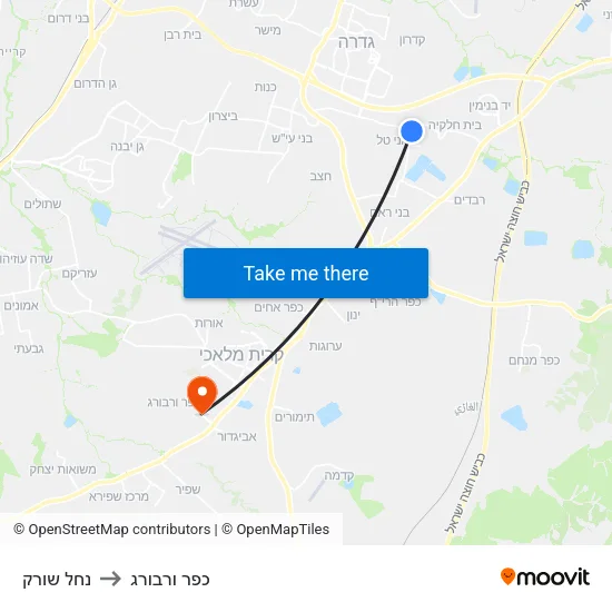 נחל שורק to כפר ורבורג map