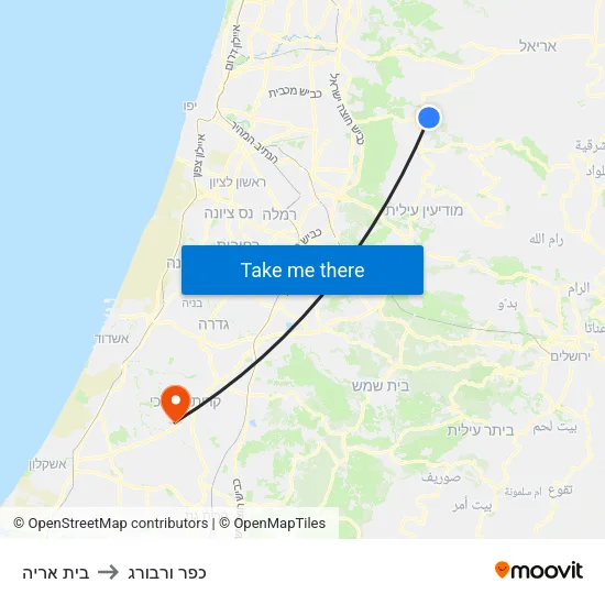 בית אריה to כפר ורבורג map