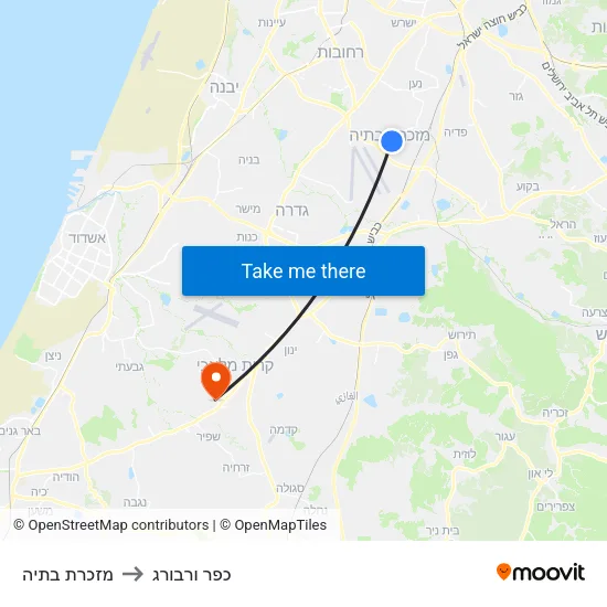 מזכרת בתיה to כפר ורבורג map