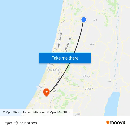 שקד to כפר ורבורג map