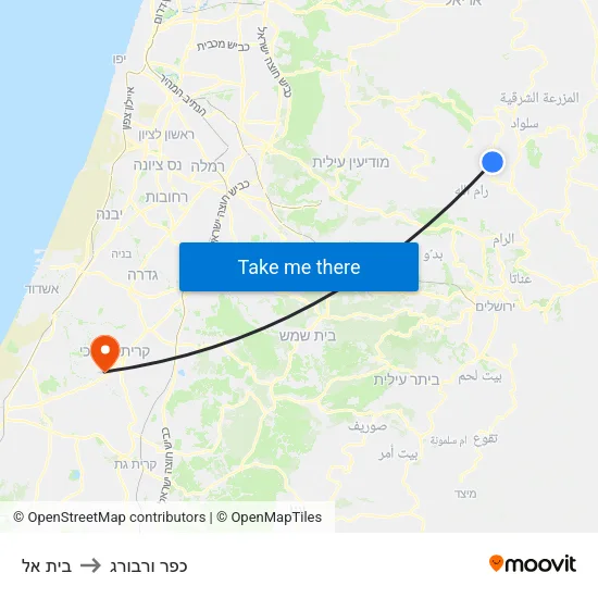 בית אל to כפר ורבורג map