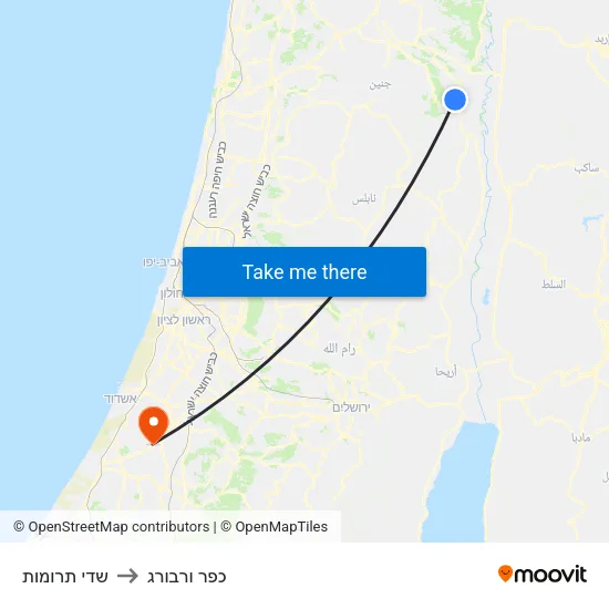 שדי תרומות to כפר ורבורג map