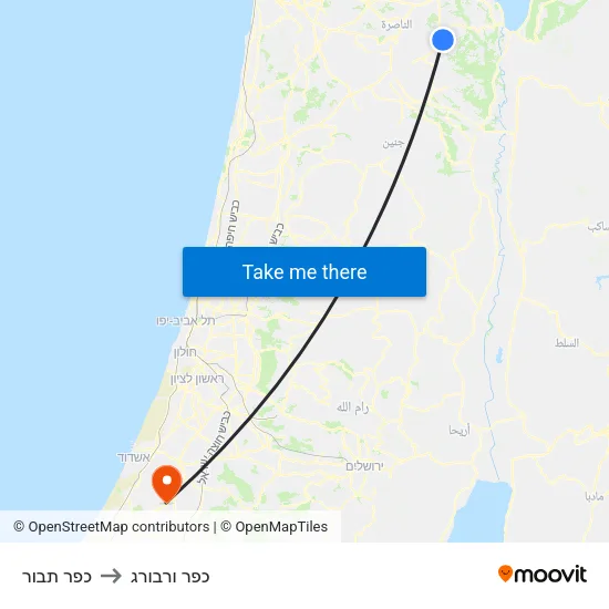 כפר תבור to כפר ורבורג map