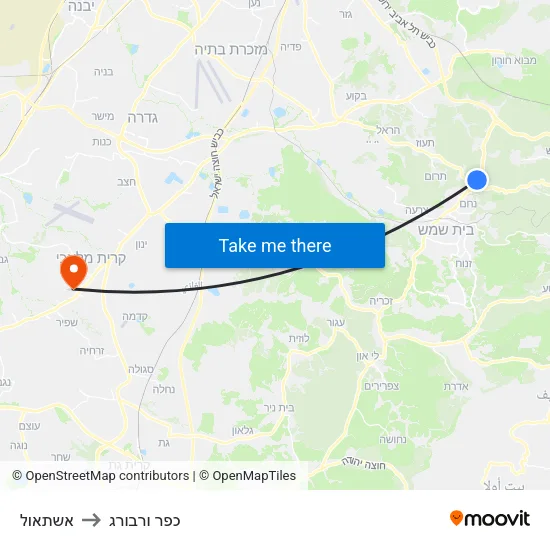 אשתאול to כפר ורבורג map