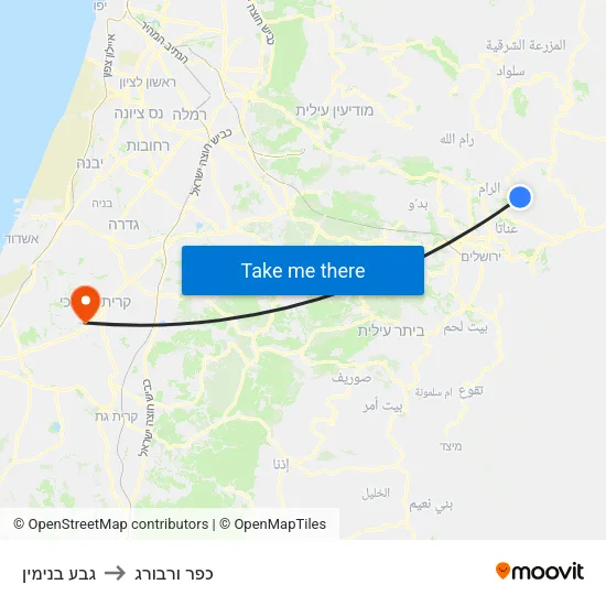 גבע בנימין to כפר ורבורג map