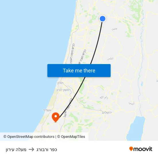 מעלה עירון to כפר ורבורג map