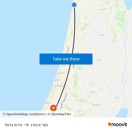 טירת כרמל to כפר ורבורג map