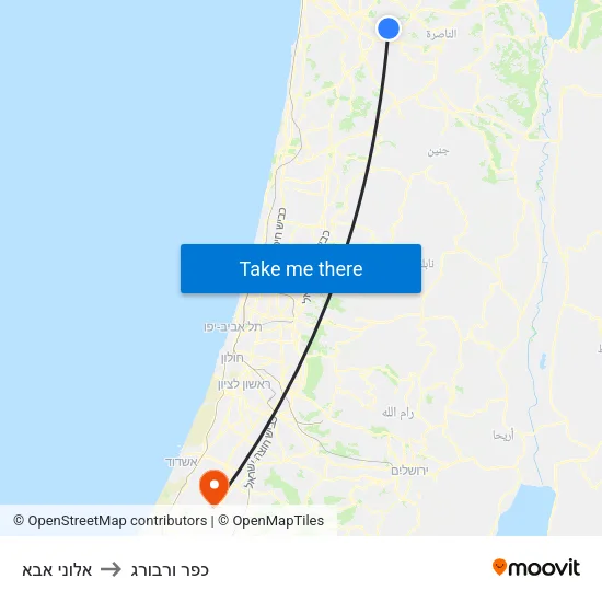 אלוני אבא to כפר ורבורג map