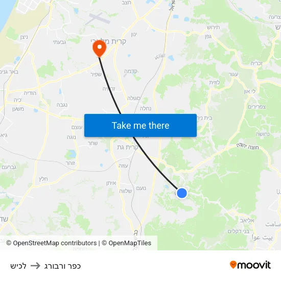 לכיש to כפר ורבורג map