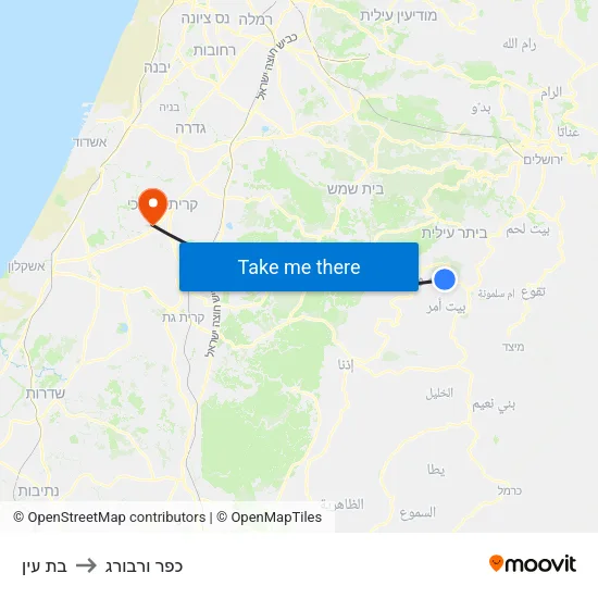 בת עין to כפר ורבורג map