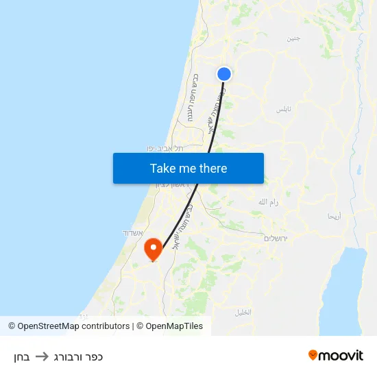 בחן to כפר ורבורג map