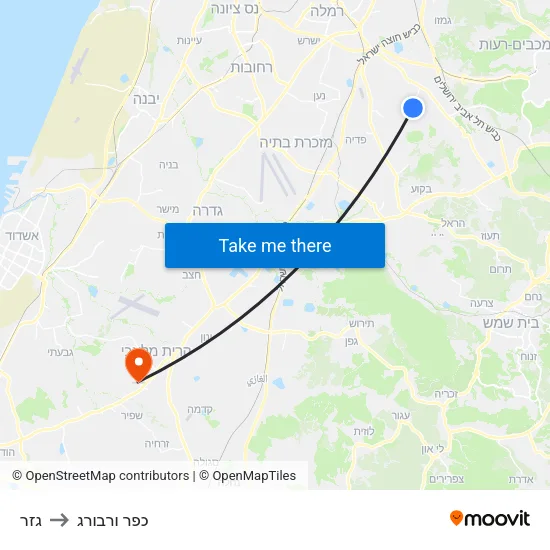 גזר to כפר ורבורג map
