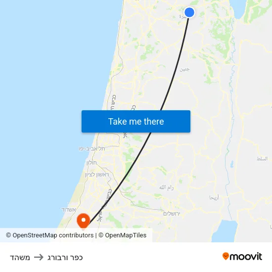 משהד to כפר ורבורג map