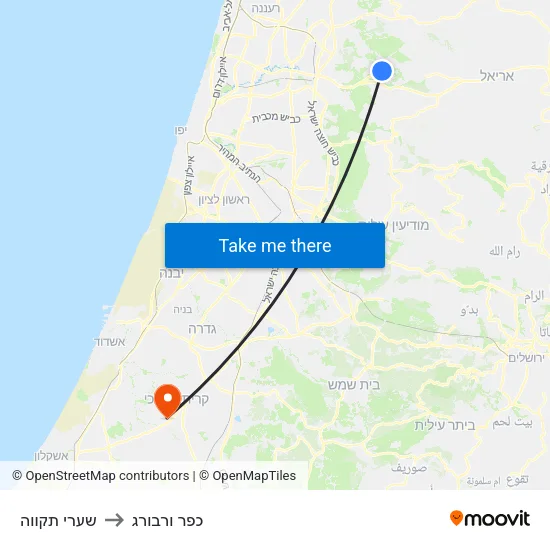 שערי תקווה to כפר ורבורג map
