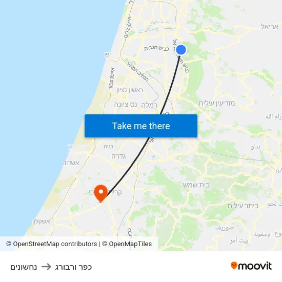 נחשונים to כפר ורבורג map
