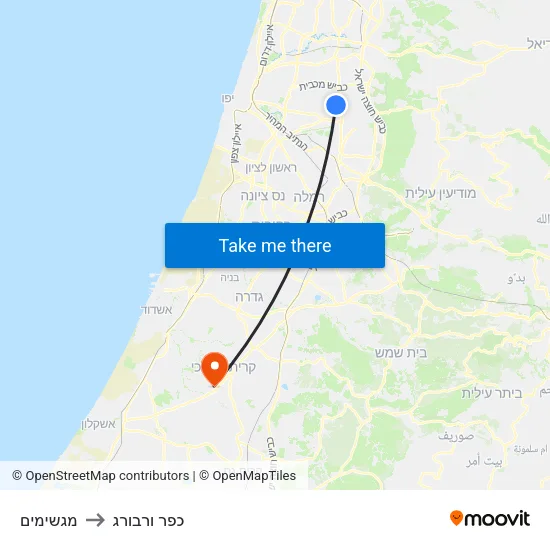 מגשימים to כפר ורבורג map