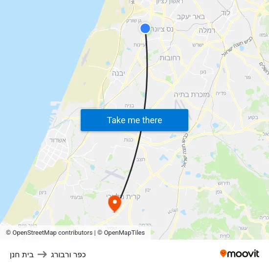 בית חנן to כפר ורבורג map