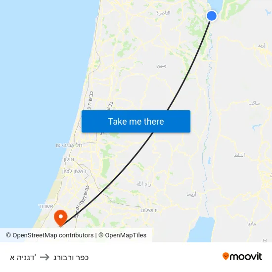 דגניה א' to כפר ורבורג map