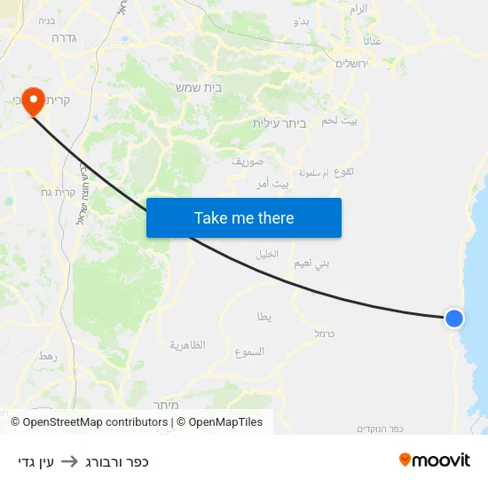 עין גדי to כפר ורבורג map