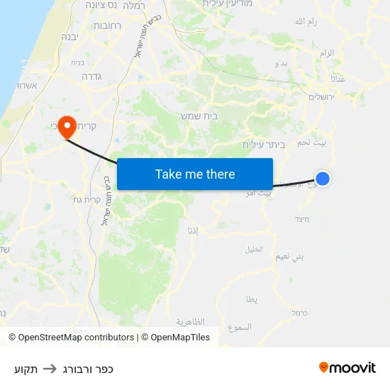 תקוע to כפר ורבורג map