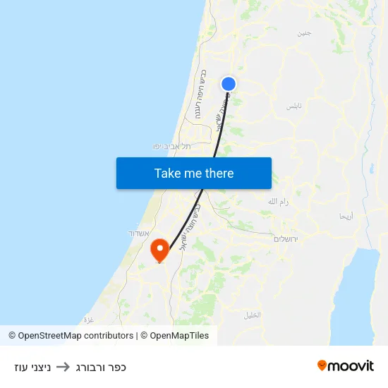ניצני עוז to כפר ורבורג map