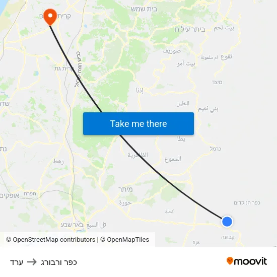 ערד to כפר ורבורג map