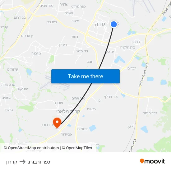 קדרון to כפר ורבורג map