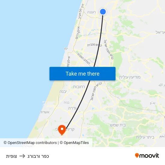 צופית to כפר ורבורג map