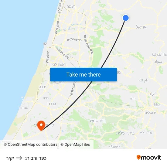 יקיר to כפר ורבורג map
