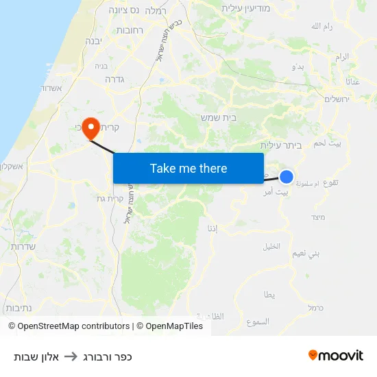 אלון שבות to כפר ורבורג map