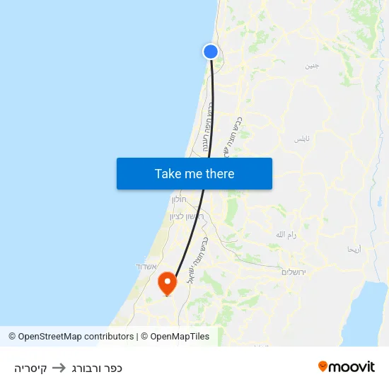 קיסריה to כפר ורבורג map