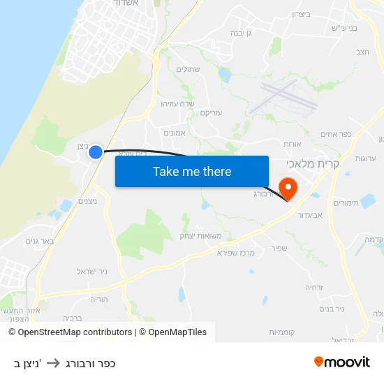 ניצן ב' to כפר ורבורג map
