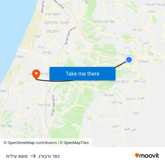 מוצא עילית to כפר ורבורג map