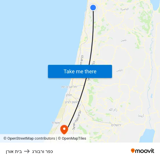 בית אורן to כפר ורבורג map