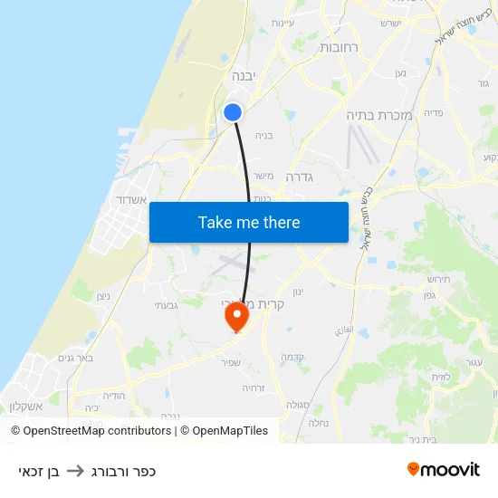 בן זכאי to כפר ורבורג map