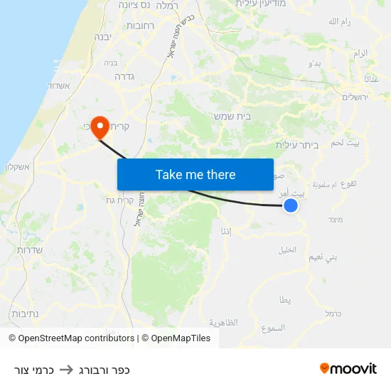 כרמי צור to כפר ורבורג map