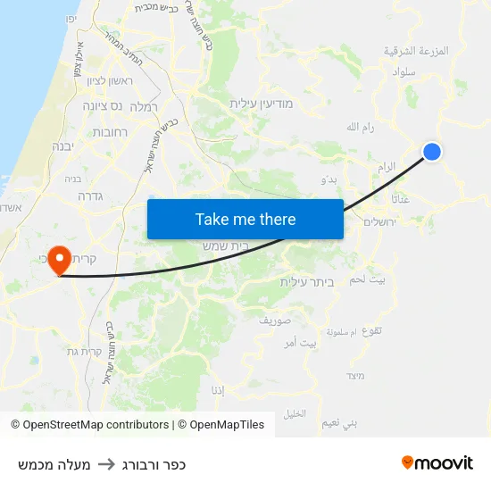 מעלה מכמש to כפר ורבורג map