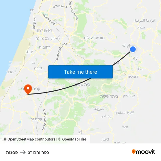 פסגות to כפר ורבורג map
